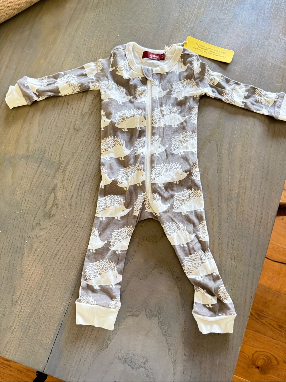 Milkbarn Gray and White Porcupine Print One-Piece Footie